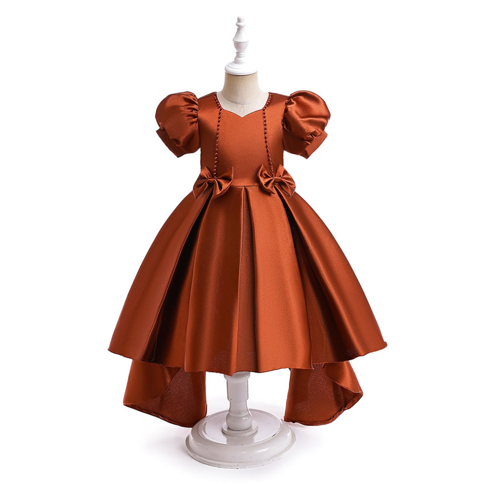 Vestito Bambina Babbo Natale, Abito da Sposa per Bambina, Natalizio, a Maniche Corte, con Fiocco in Tinta Unita, Ricamo, Pizzo, Volant, Abito da