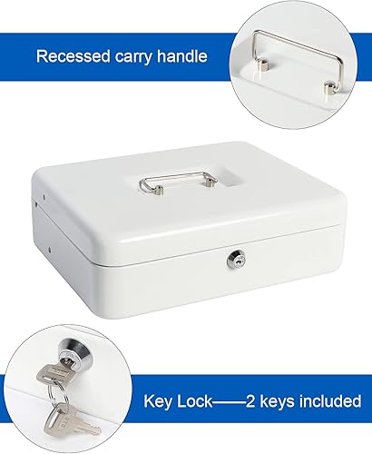 Miniatura 3 de Caja de dinero grande con bandeja de dinero y cerradura, caja de dinero para efectivo, 5 compartimentos para monedas, 4 con resorte, caja fuerte