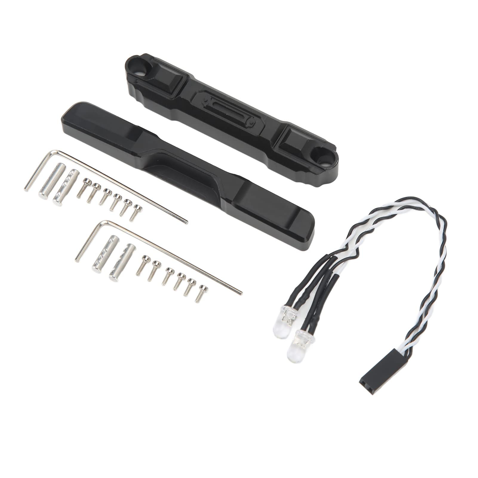 Zderzak RC przód i tył, stop aluminium, czarny, z białym światłem, LED, uchwyt zderzaka RC do Axial SCX24 AXI00005 AXI00002