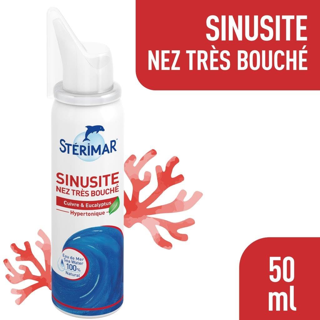 Stérimar Spray Nasal Sinusite pour Nez très Bouché – Eau de mer - Cuivre & Eucalyptus – 50ml