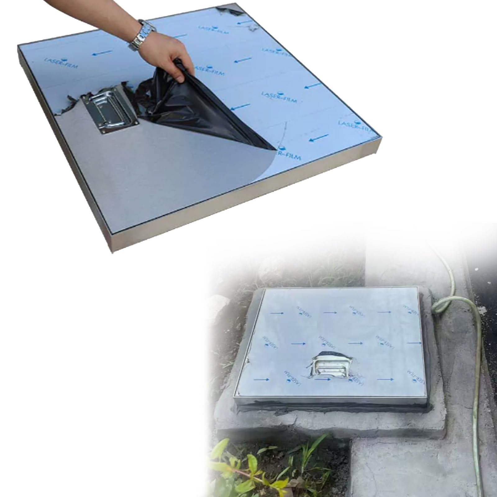 WLCGYD Stainless Steel Sewage Manhole Cover with Handle, Anti-theft Decorative Hidden Sewer Inspection Lid For Pavement Yard Patio, Rectangular Septic Lid(80x40cm/31.5x15.7in)