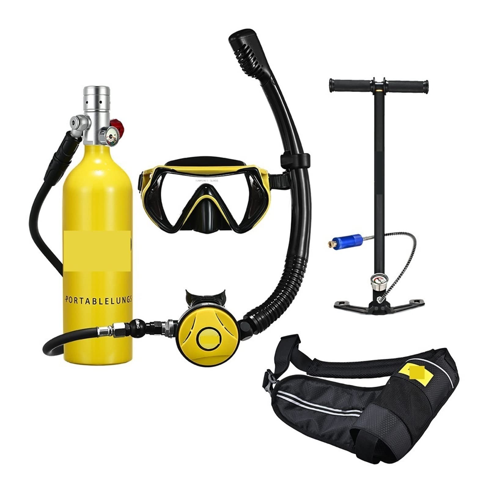 Portable Dive Cylinder, Snorkel Underwater Diving Rebreather Portable Deep Snorkeling Equipment(Silverhead in Yellow Bottle)