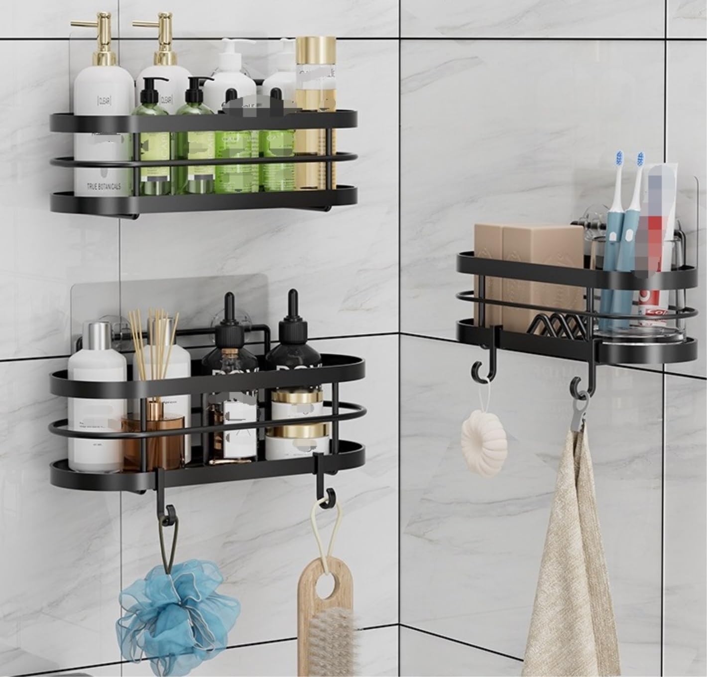 Mensola Bagno Mensola per Doccia A Parete con Ganci per Organizer, Senza Foratura per Il Bagno Scaffale Doccia(27 * 8 * 8cm)