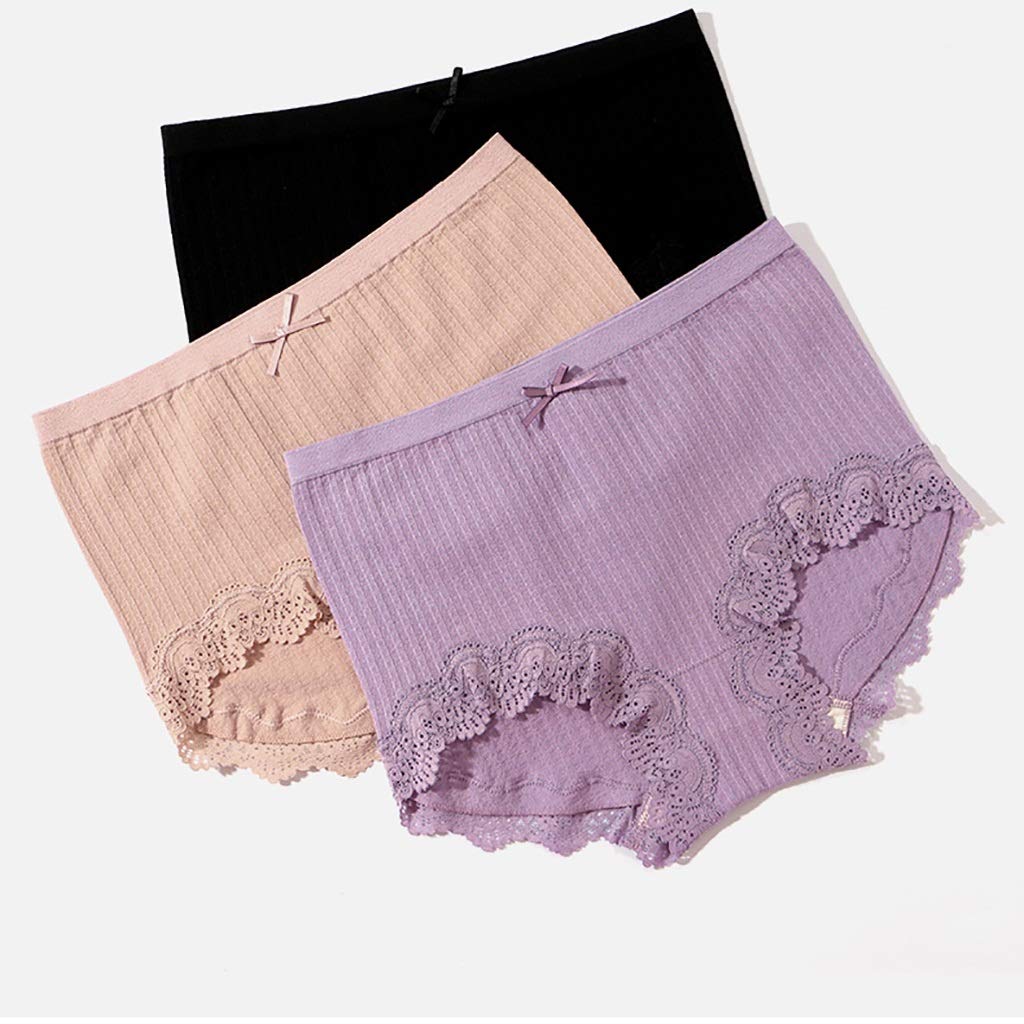 Bikinis Taillenslips 3er Pack Damen Slips Maxi Damen Unterwäsche Sexy Lace Stretch Brief Schlüpfer Baumwolle High Leg Brief, 5 Stil (Color : E)
