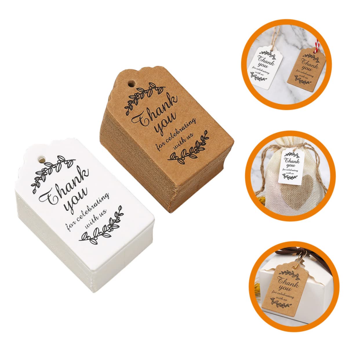 VALICLUD 4 Sätze Tags Aus Papier Mit Schnur Geschenkanhänger Für Partys Bastelprojekte Und Geschäftsbedarf Braune Weiße 200 Stück * 4