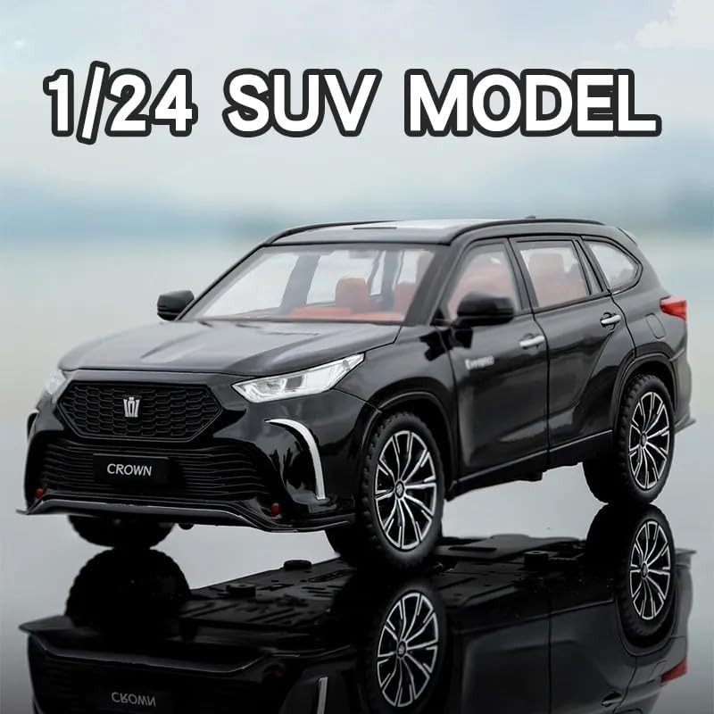 Image of WORSHIPER 1:24 Crown Kluger SUV Metal Diecast Alloy Car Model Simulation Toyota Off Road Vehicle with Sound Light Collectibles Kids Birthday Gifts(Black)