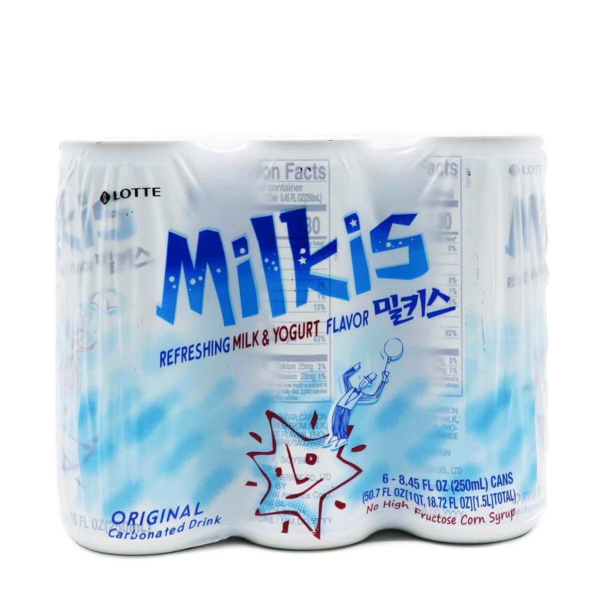 Carbonated Drink (6 x 8.45 floz) Milk and Yogurt Flavor by Lotte Milkis (Can) - 50.7Fl oz (Pack of 1)