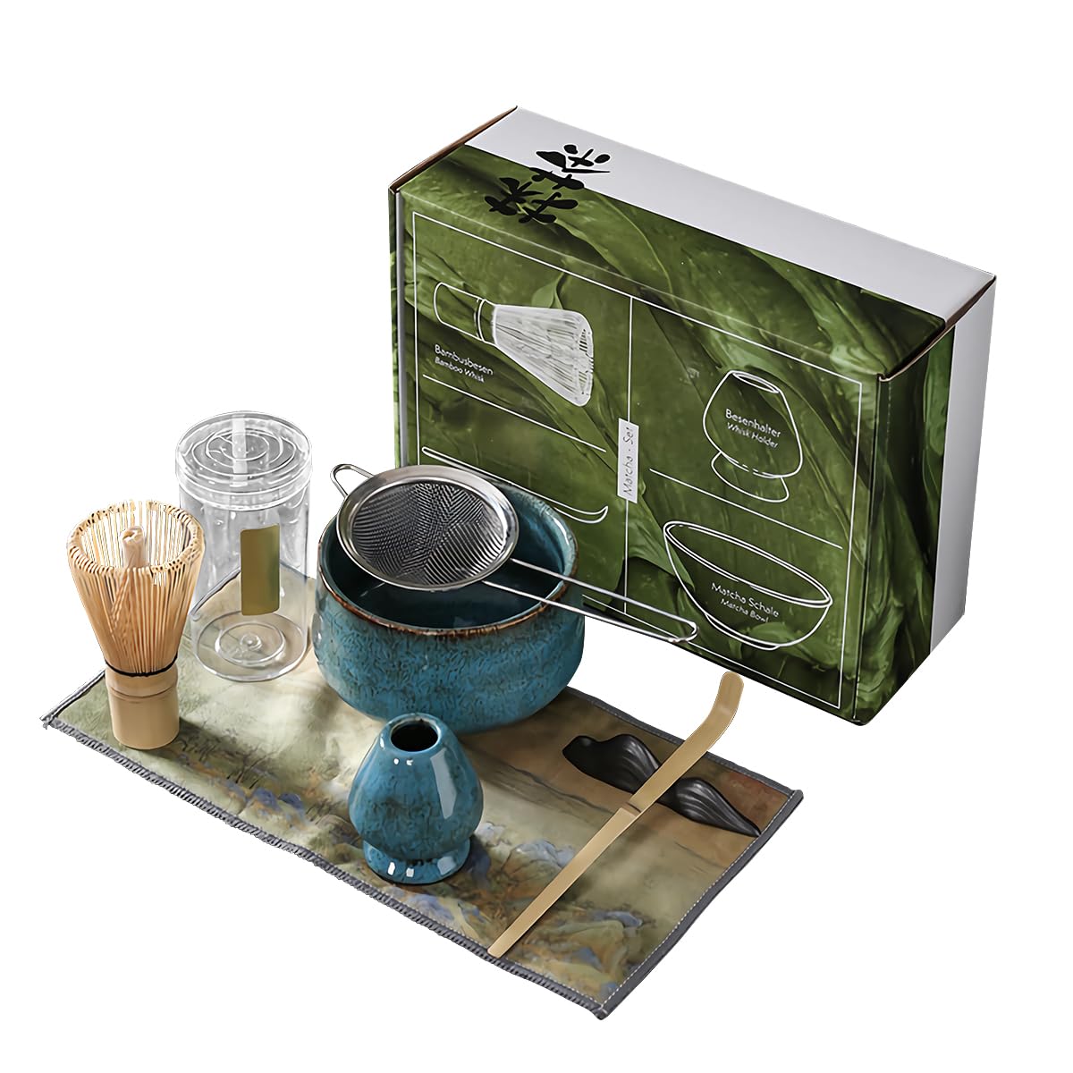 Matcha Tea Set Japanese Matcha Tool, Handmade Matcha Ceremony Accessory 7PCS Traditional Matcha Whisk Holder Tea Making Kit Matcha Bowl Tea Scoop Bamboo Whisk Matcha Whisk Kit for Home Gift