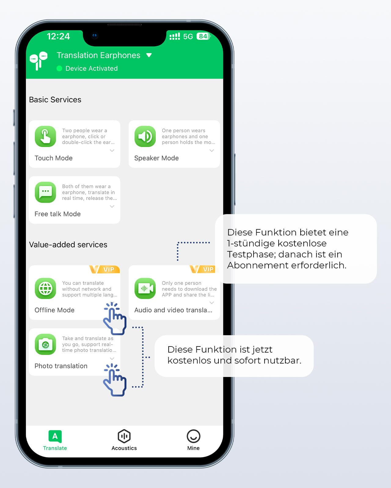 kentfaith AI Écouteur Traducteur Instantané 150 Langues, 4-en-1 Traducteur Vocal Instantané, Traduction Hors Ligne, 30H Oreillettes Traductrices pour Voyage, Affaires, Études - Noir