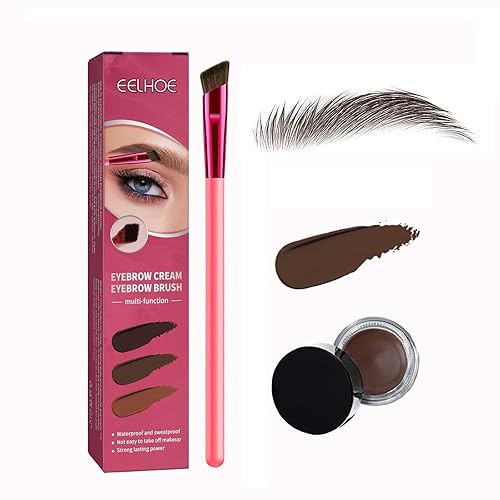 Cepillo de sello de cejas 4D, cepillo de trazo de cejas, cepillo de cejas en ángulo multifunción y juego de gel (marrón oscuro)