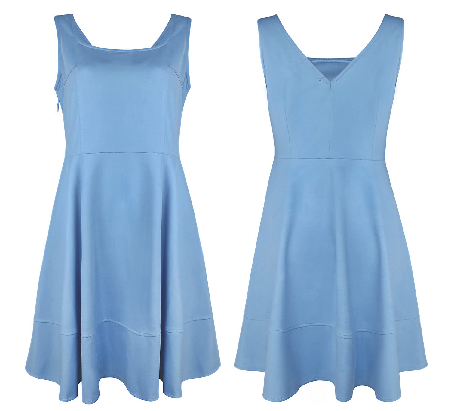 FANCYINN Vestido Corto con Espalda en V para Mujer Cuello en U Inslace Dobladillo Tirantes Anchos Tanque Mini Patinador Vestidos de cóctel Graduación Vestidos de Regreso a casa Azul Claro XL