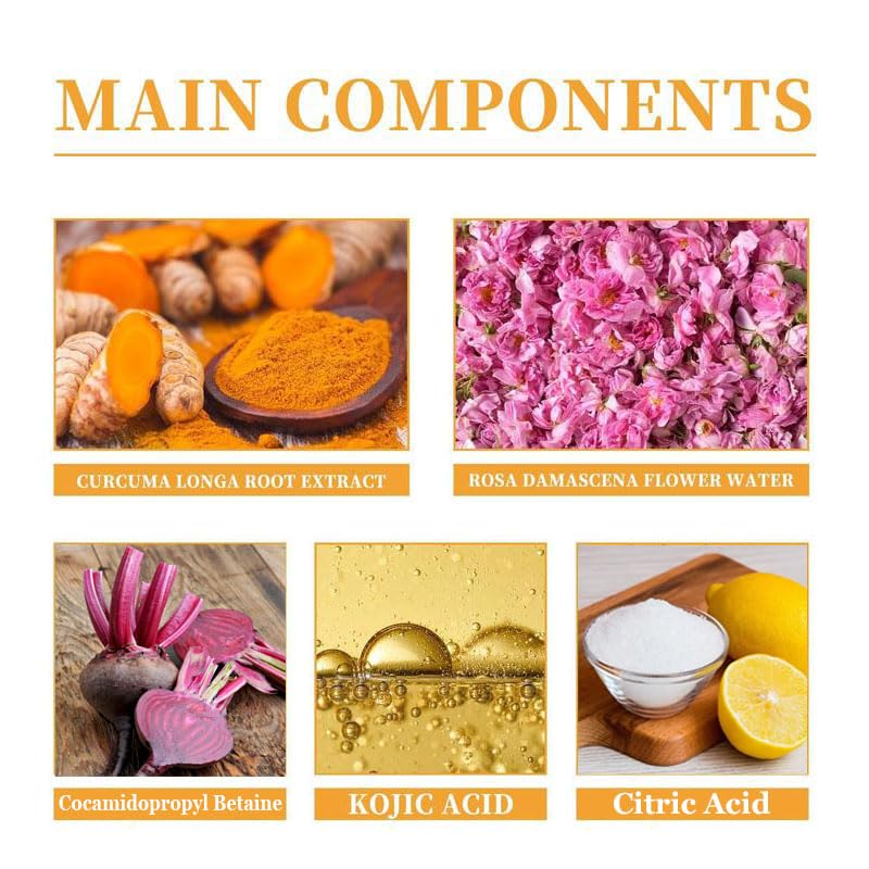 Turmeric, Kojic Acid Brightening and Whitening Foaming Facial Cleanser,Reduce Dark Spot, Silicone Brush Cleansing Skincare Hydrating Facial Cleansing for All Skin - Image 2