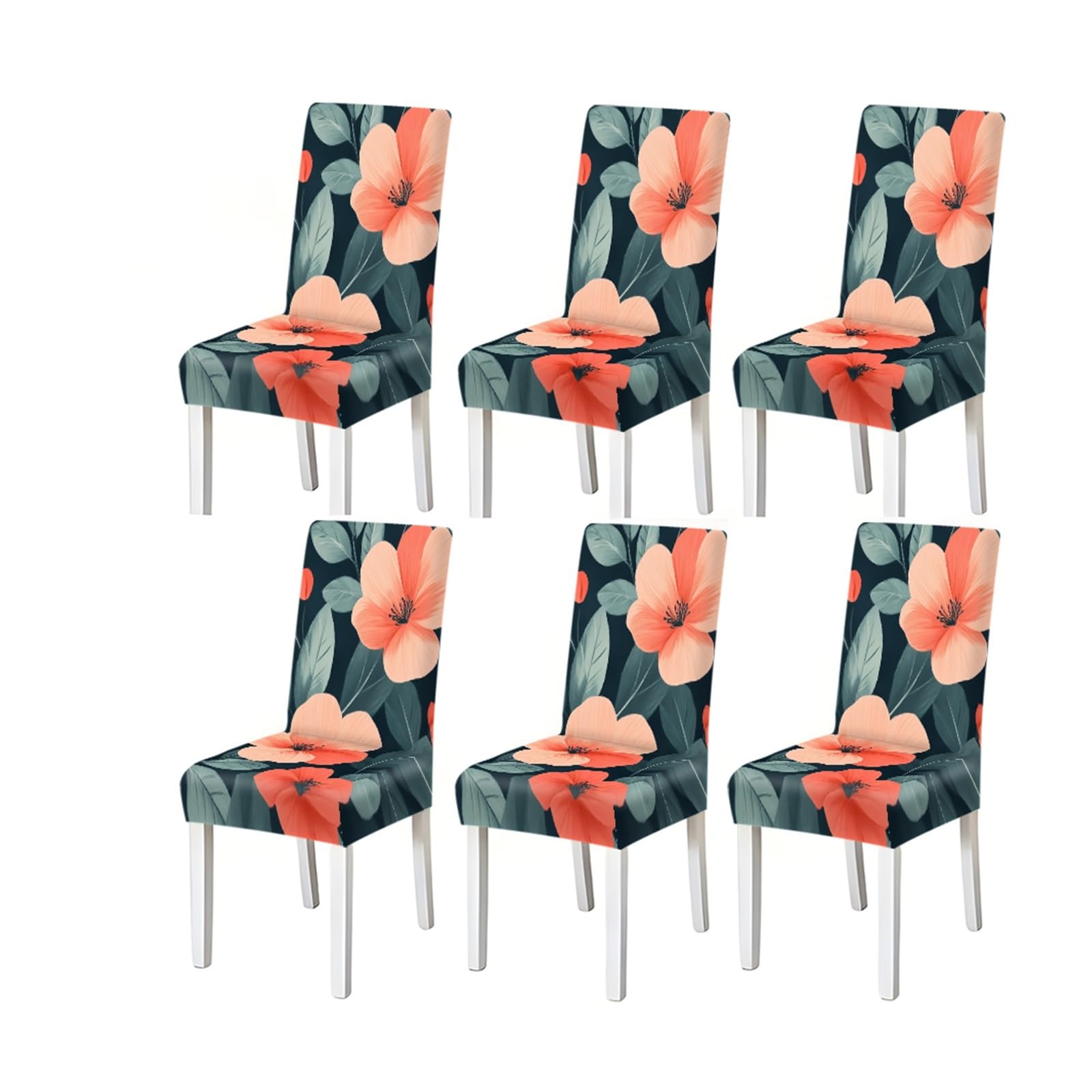 BOSUYBN Modern Coral Floral Pattern Print Dining Chair Covers Set Of 2/4/6, Elegant Stretch Slipcovers Furniture Protectors for Home Dining Room(6PCSChair cover)