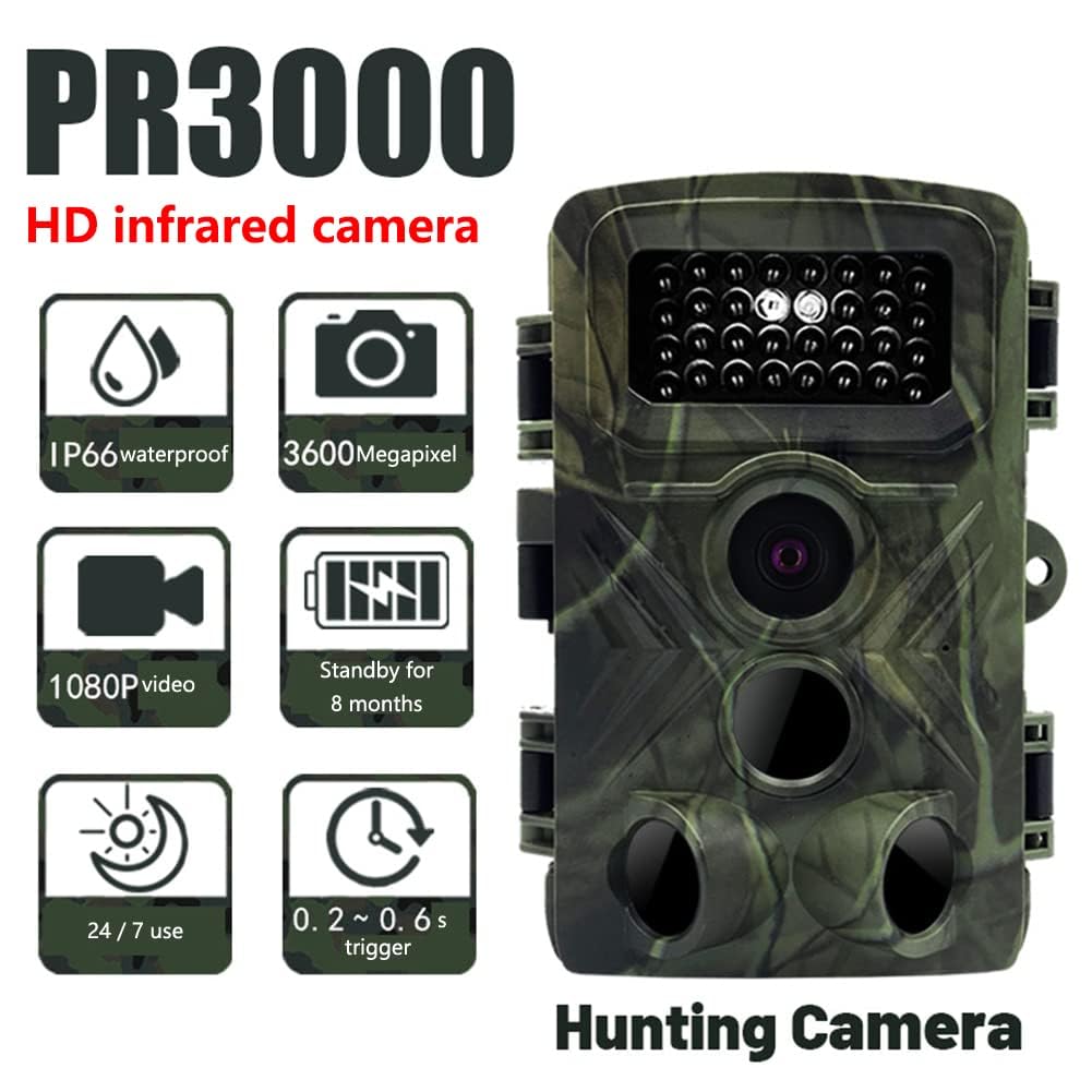 zalati Caméra de chasse PR3000 36 MP 1080p étanche IP66 infrarouge pour le jardin et la chasse