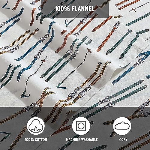 Image of Eddie Bauer - Flannel Sheets Full Size, Anti-Pilling & Wrinkle Resistant Cotton, Touchably Soft for All-Season Comfort - Bed Sheets with Matching Pillowcases & Fitted Sheet (Ski Line White)