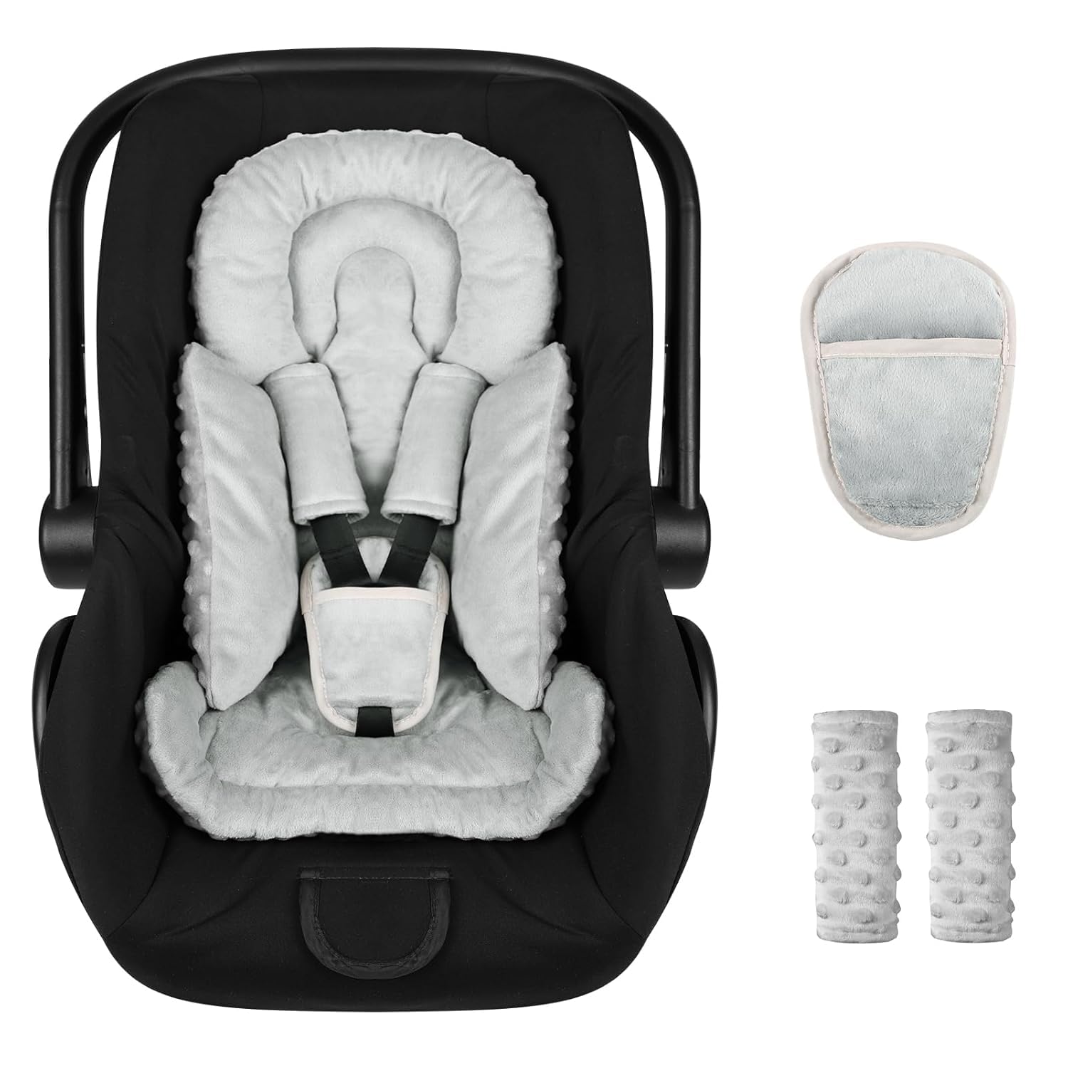 GFU Infant Car Seat Insert Boy Girl, 3 in 1 Newborn Carseat Insert with Strap Pads, Car Seat Head Support for Baby Strollers, Swings, and Bouncers, Comfortable and Machine Washable, Grey โ image 1