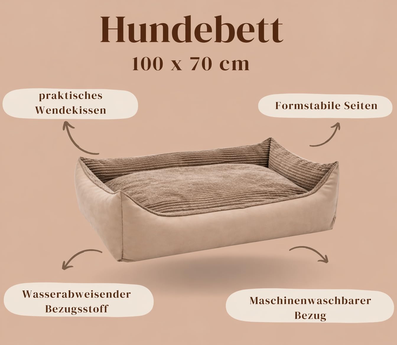 Odolplusz Lit pour chien XXL 100 x 70 cm - Housse amovible et imperméable - Panier confortable pour chiens de grande et moyenne taille - Lavable et robuste