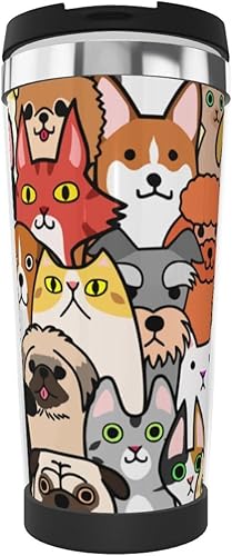 Elpwezua Graffiti - Taza de café para perros y gatos, vaso de acero inoxidable con doble aislamiento al vacío, taza de viaje a prueba de derrames