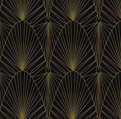 Peel and Stick Wallpaper Geometric Wallpaper Modern Black and Gold Wall Paper for Bedroom Art Deco Geometric Contact Paper for Cabinet Removable Self Adhesive for Wall Vinyl 17.3''x393.7''