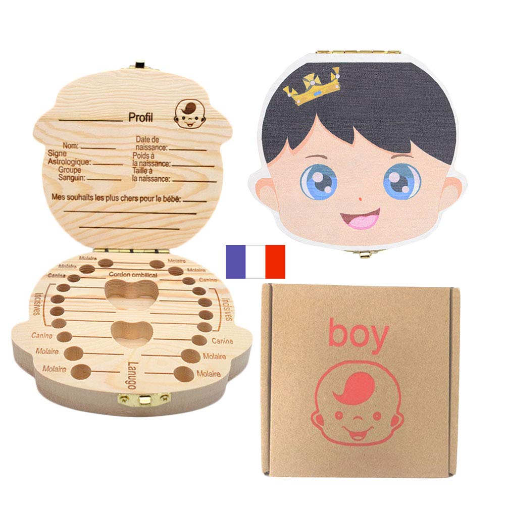 Boîte à dents pour enfants, boîte de rangement pour dents de bébé Sauvegarder dans une boîte de rangement en bois Boîte à souvenirs à feuilles caduques personnalisée