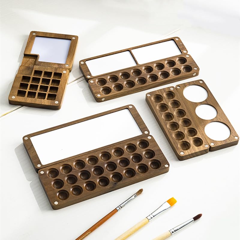 paleta malarska Przenośne drewniane ręcznie robione pudełko z farbą akwarelową puste pudełko z przyssawką magnetyczną paleta artysta podróż szkic malarstwo dostaw sztuki (Color : 12 grid empty box)