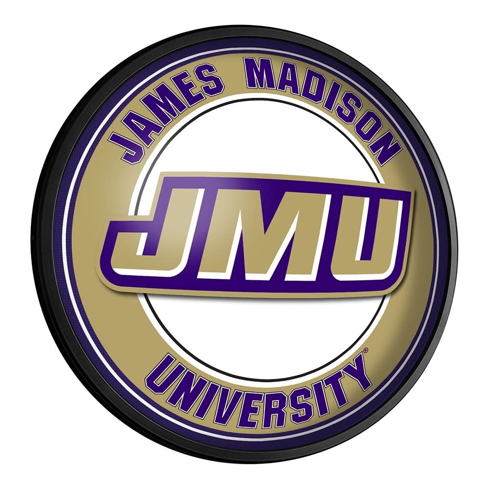 The Fan-Brand James Madison Dukes Round Slimline Lighted Wall Sign - Football, Basketball & Baseball Wall Decor - College Sports Decor for Home, Office, Game Room, Fan Cave, Garage - USA Made