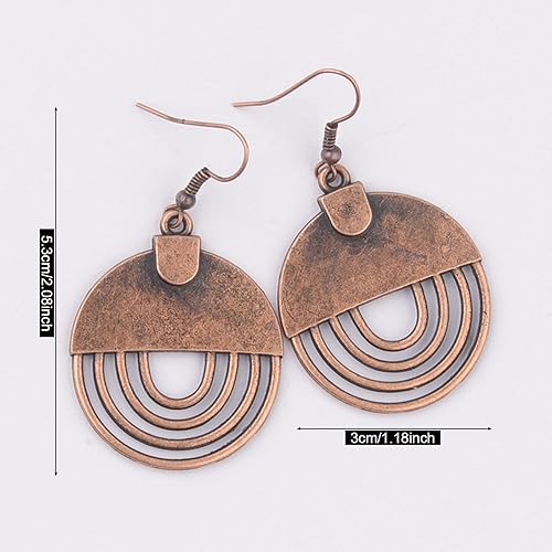 Miniatura 2 de ANDPAI Aretes de aro tribales bohemios hechos a mano, aretes colgantes con geometría dorada y plateada vintage para mujer