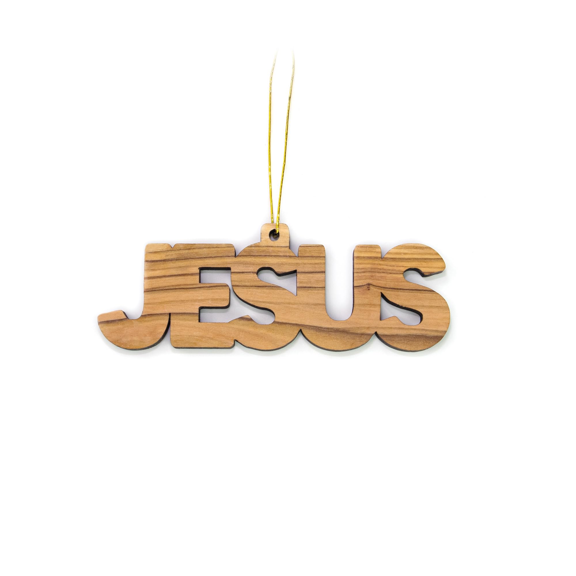Olive Wood Ornaments from The Holy Land - 2D Name of Jesus Wooden Nativity Ornament, 4”x1” Christian Christmas Ornaments for Tree Decorations & Seasonal Decor