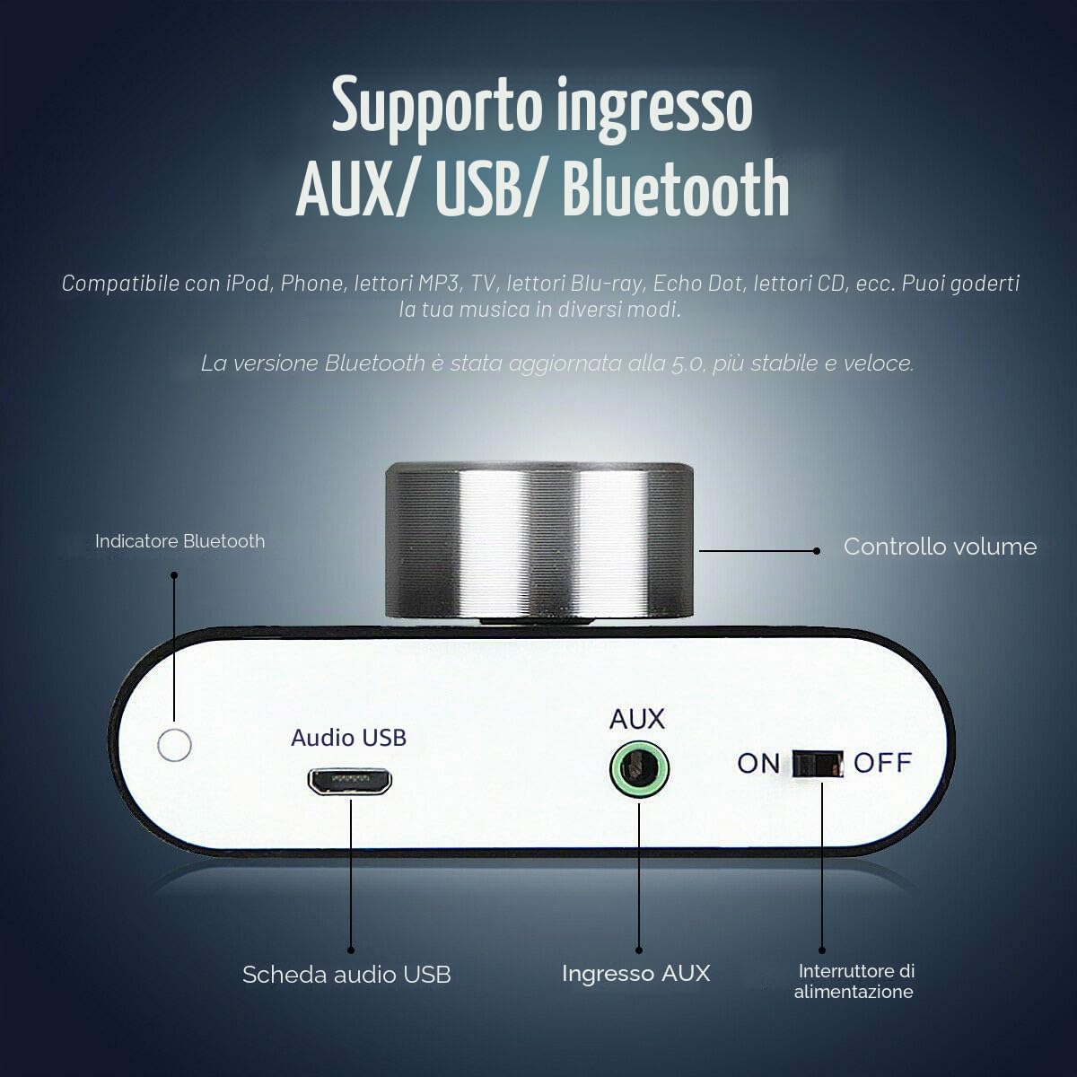 Nobsound Mini Amplificatore di Potenza Bluetooth; Hi-Fi Amplificatore Digitale Stereo 2.0 Canale 50W×2; con AUX/USB/ingresso Bluetooth
