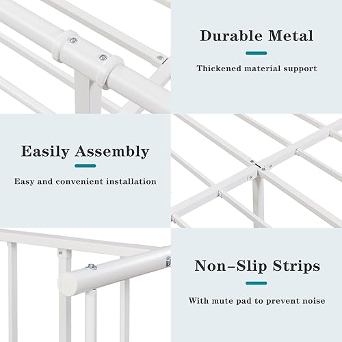 Miniatura 8 de VECELO Marco de cama de plataforma de metal resistente de tamaño individual, marco de cama de estilo victoriano clásico con cabecero y estribo