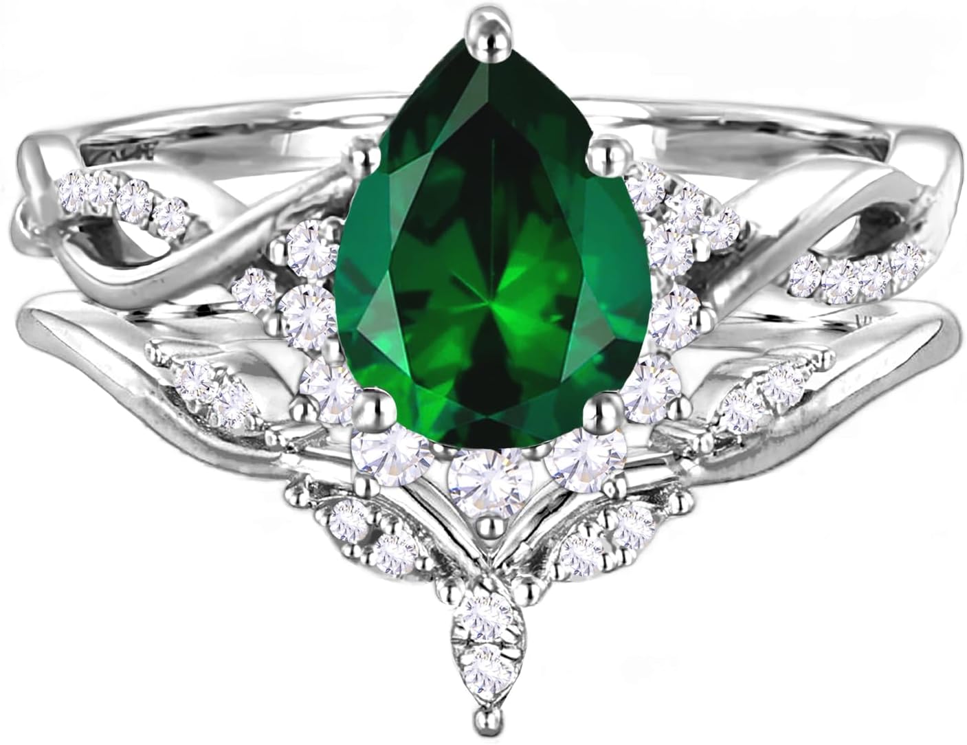 10K/14K/18K Gold 1 Carat Pear Cut Gemstone Vintage Engagement Rings Set for Women Birthstone Art Deco Engraved Bridal Wedding Promise Ring Sets for Her Wife Size 4~12