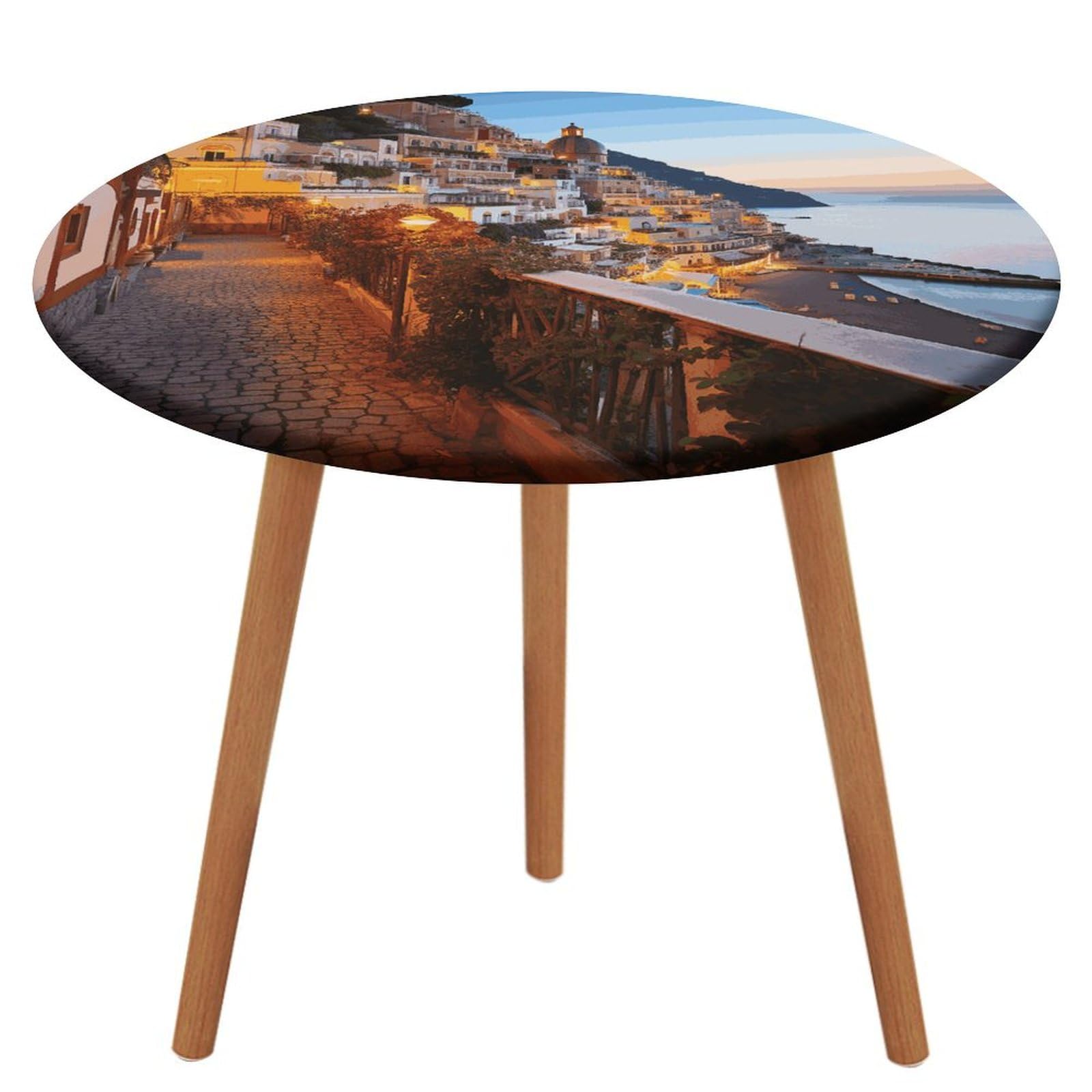 Nappe ronde Positano bord de mer en polyester pour table de cuisine et camping