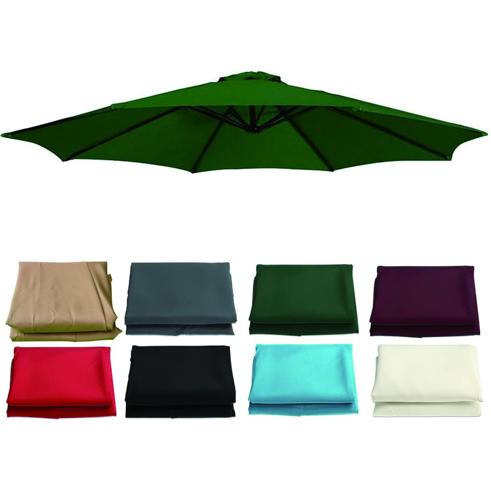 Toile de parasol 300cm vert K avec 6 baleines pour terrasse et jardin
