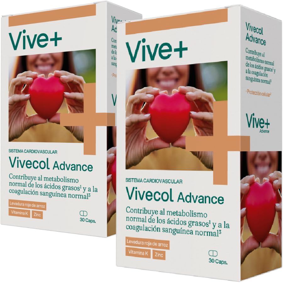 Vive+ Vivecol Advance – 2 paquetes de 30 cápsulas con Levadura roja de arroz + Extracto de olivo + Vitamina K2 + Zinc – Reduce colesterol LDL y apoya salud cardiovascular