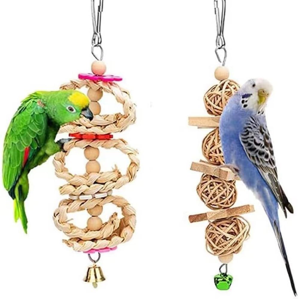 Giochi per Pappagalli, Confezione da 8 Pezzi, Altalene per Parrocchetti e Cockatiels, Giocattolo da Masticare per Uccelli Adorabili