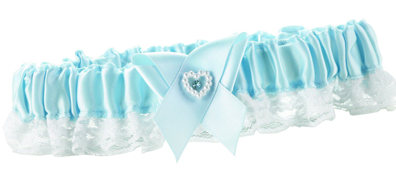 Hortense B. Hewitt Wedding Accessories Narrow Lace Garter, Blue Heart and Rhinestone