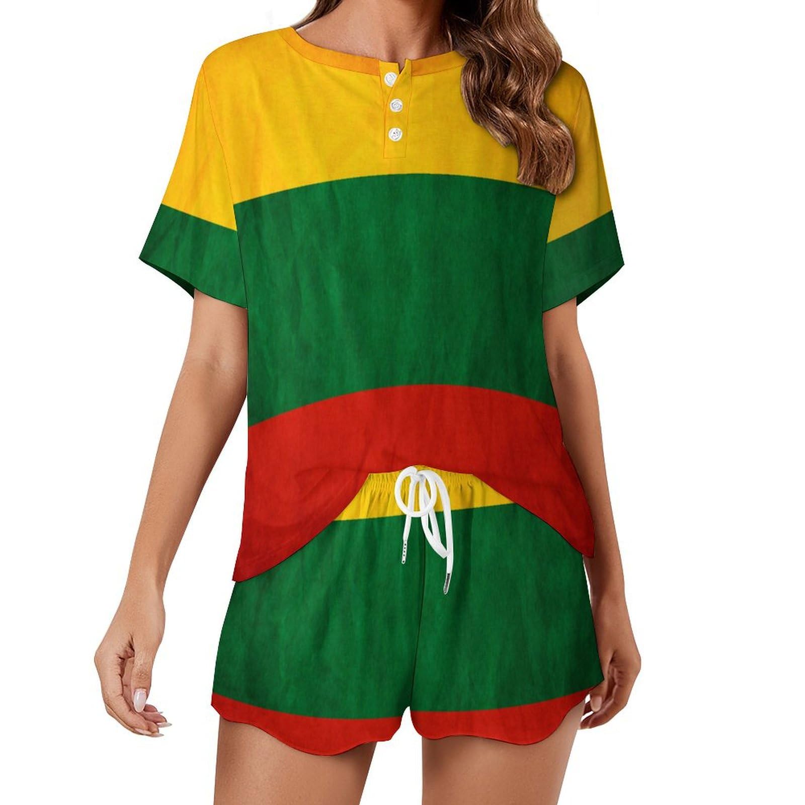 Ahdyr Unisex As Pic Lithuanian Flag Pajamas Set Womens Short Sleeve Loungewear Sleepwear 2 Piece Pjs