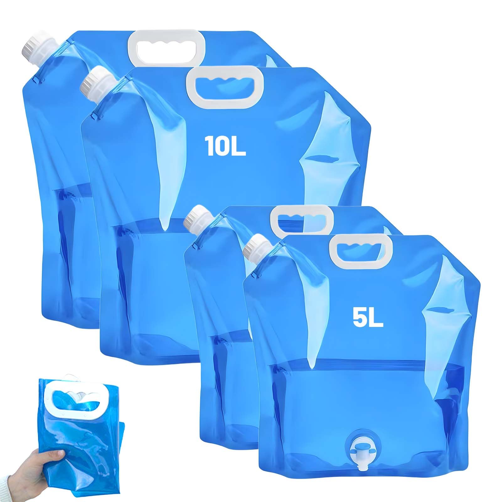 Fancysky 4 Pièces Bidons Eau Pliable Avec Robinet 2x5L + 2x10L - Sacs Eau Camping Sans BPA