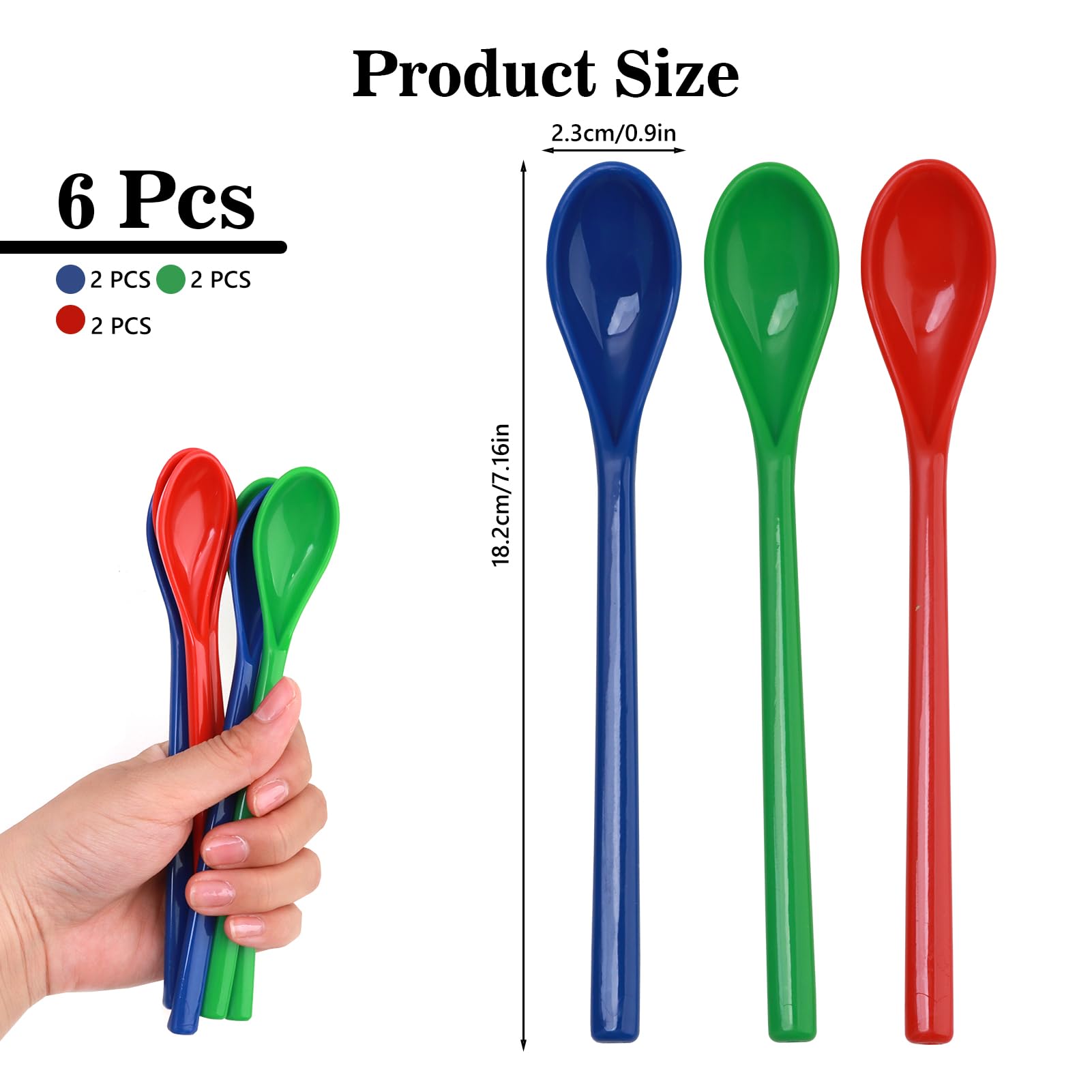 FULHANY Lot De 5 CuillèRes à Long Manche,CuillèRe à Café Couleur,Longues CuillèRes à œUfs,Cuillere Plastique Reutilisable Applicable à CuillèRe à Dessert Longue Pour Thé, Yaourt, Glaces, Cocktails