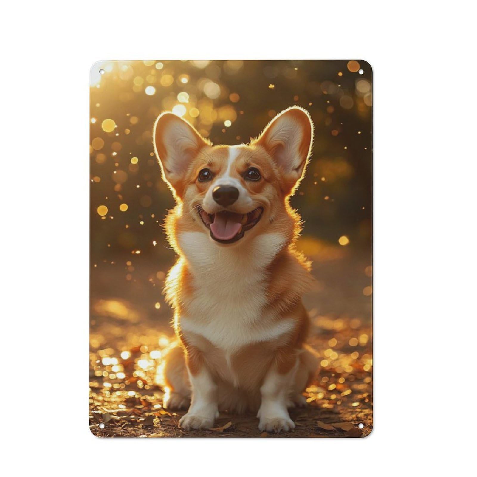 Junmoney Style-11 Shed Metal Sign With Happy Corgi In Golden Light Design 40X30cm, Vintage Porch Wall Decor For Patio Bar, Workshop, Shed Or Kitchen