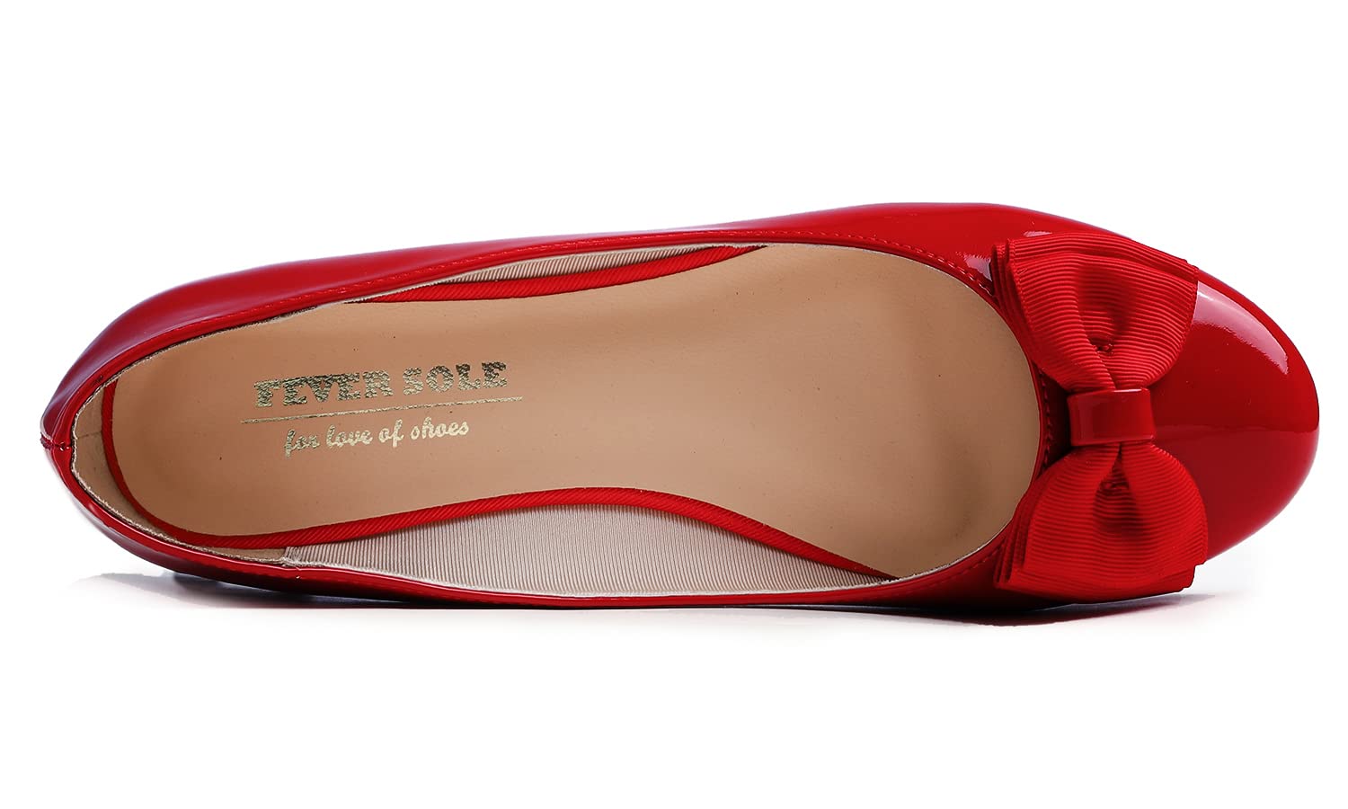 Feversole Women's Patent Round Toe Cute Bow Trim Ballet Flats, Ballerine Punta Tonda Decorate con Un Grazioso Fiocco da Donna