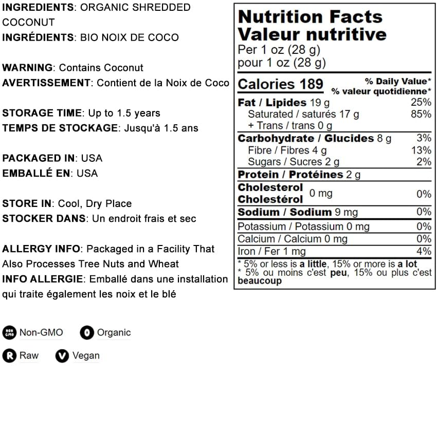 Miniatura 4 de Coco orgánico fino rallado, 4 libras, sin OMG, crudo, sin azúcar. Carne de nuez de coco sin sulfatar, desecada, afeitada. Vegana, Keto, Kosher, a