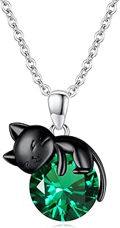 Vadmans Cat Necklace Sterling Silver Moonstone Black Cat Pendant Animal Jewelry Cats Lover Gifts for Women Wife Mother