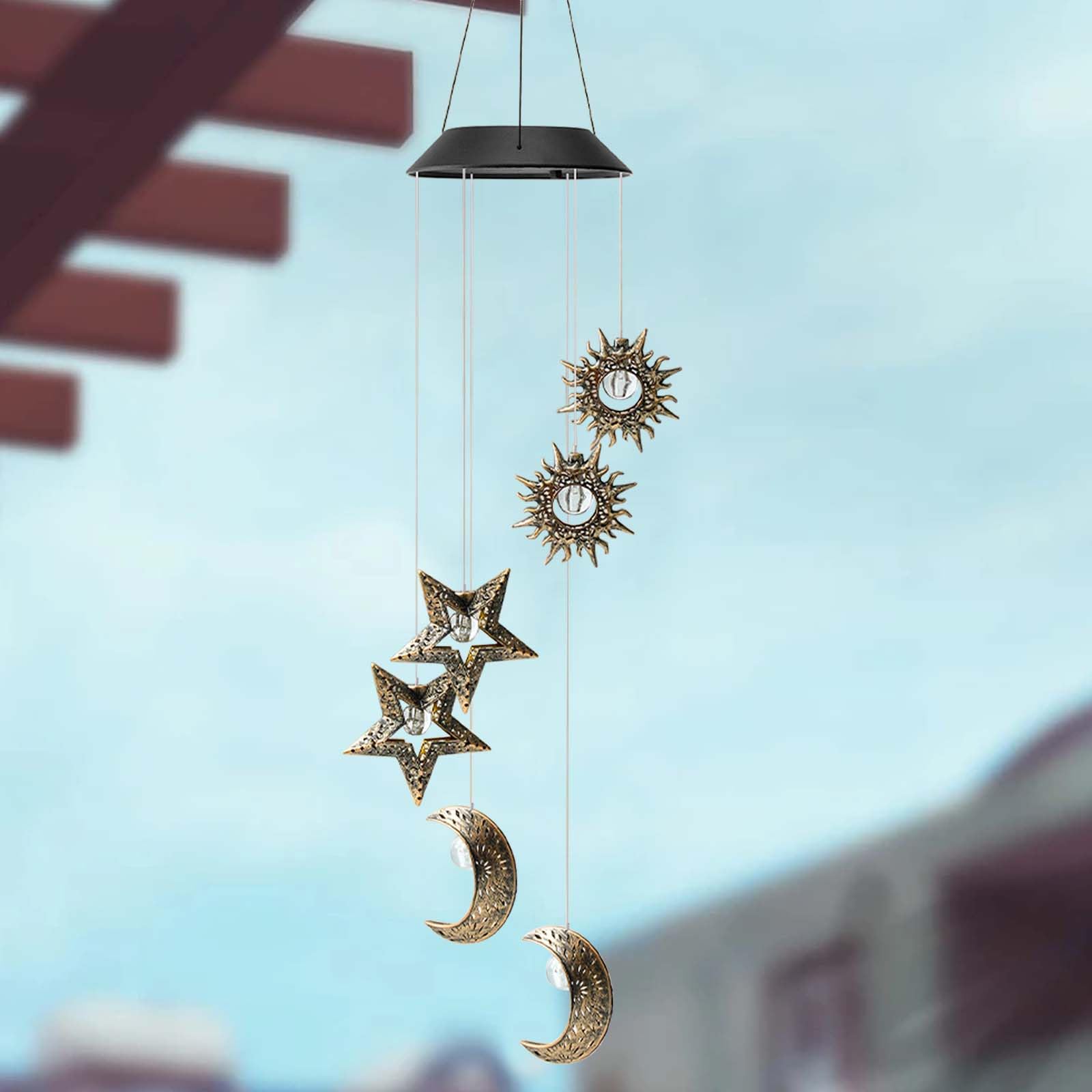 Carillon Solaire LED Étanche IP65 - Décoration Extérieur Avec Soleil/Lune/Étoiles, 75cm, Éclairage Automatique - 2