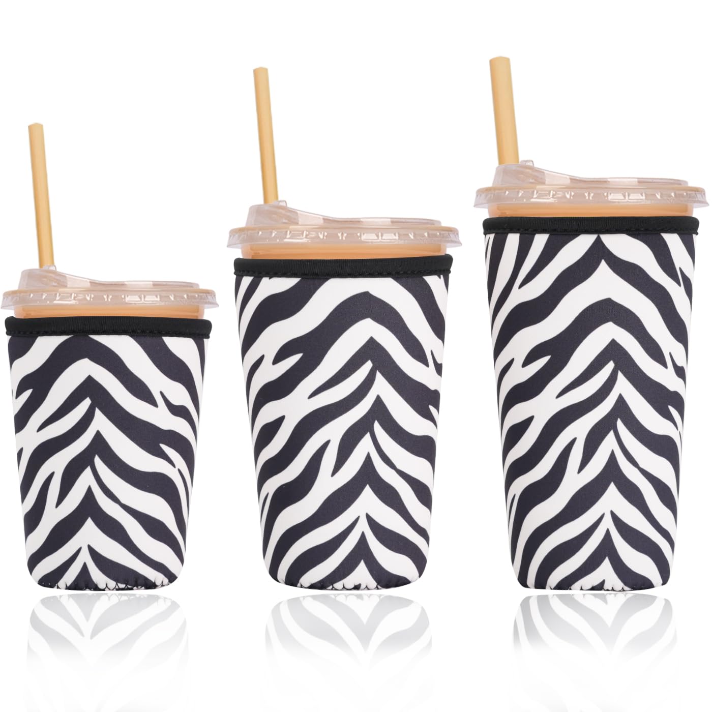 Reusable Insulated Sleeve for Iced Coffee Cup, 3-Pack Coffee Neoprene Drink Sleeve for Cold &amp; Hot Drinks, Beverage Holder for Iced Coffee (Zebra Stripes)