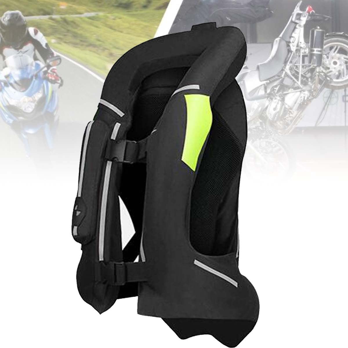 Giubbotto Airbag Riflettente per Moto,Giubbotto Motocross Air-Bag Gonfiabile,Gilet Airbag per Moto,Proteggi la Sicurezza di Guida Resistente All'abrasione E Morbida Allo Strappo,Green-M