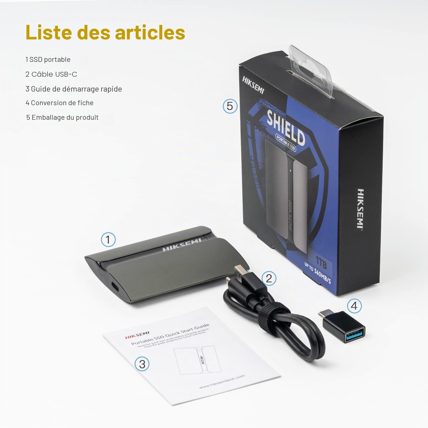 HIKSEMI SSD Externe Portable 2TO, Vitesse de Lecture jusqu'à 560 Mo/s, USB 3.1/Type C Ultra Mince Disque SSD Externe pour PC/Laptop/Tablets/Smartphones (Gris) - T300S