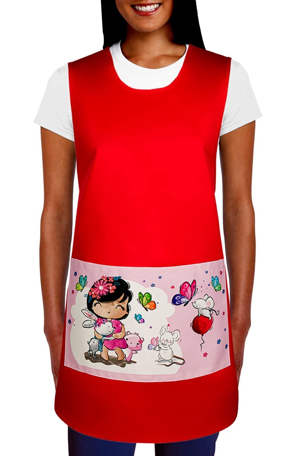 Casulla de trabajo para mujer Roja | Bata Estola maestra y profesora infantil | Uniforme laboral para tiendas y comercios | Delantal de limpieza hostelería | Regalo maestra