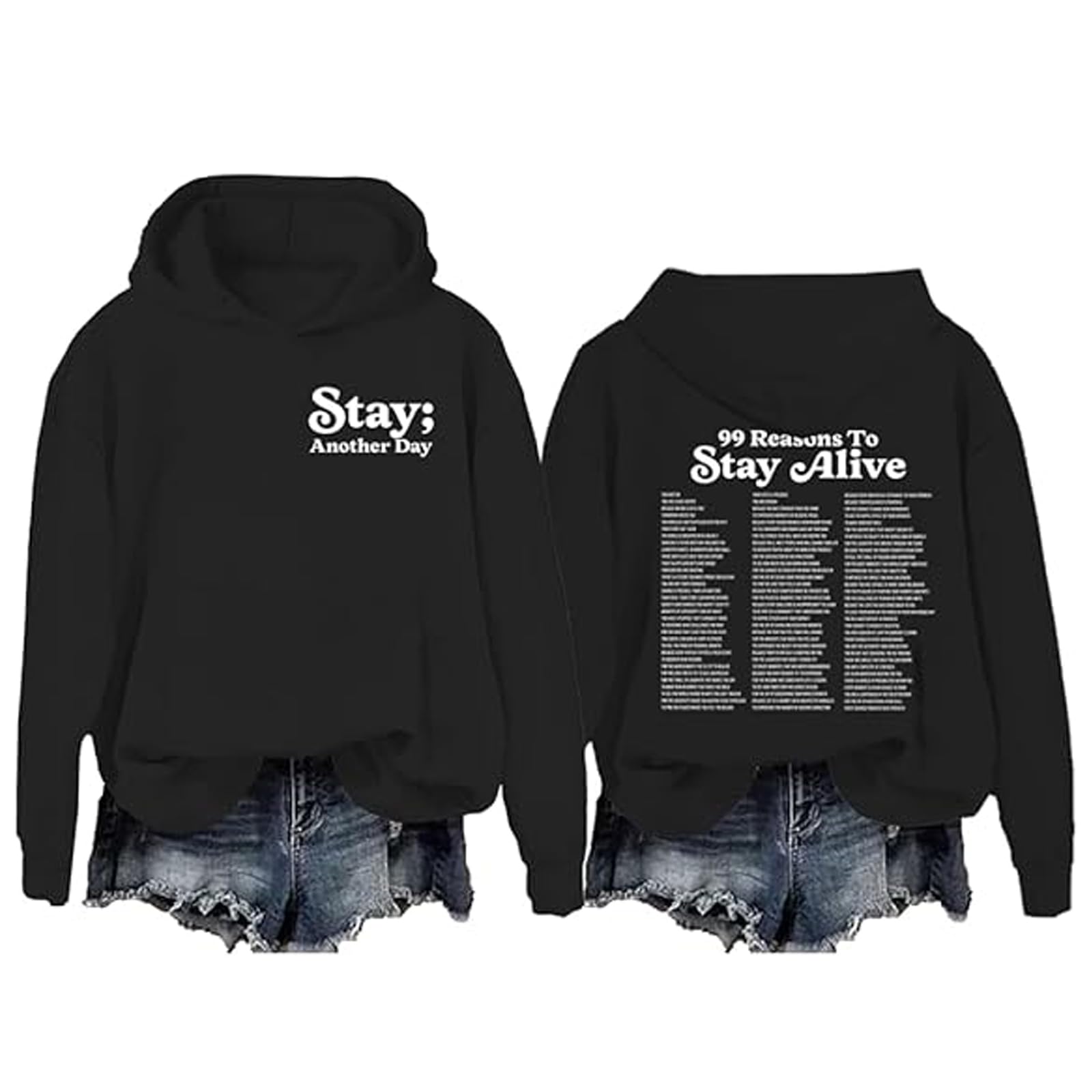 Qiamia Black Stay Another Day Hoodie - 99 Reasons You Matter, 99 Reasons To Stay Another Day Hoodie, Mental Health Hoodie (,2Xl)