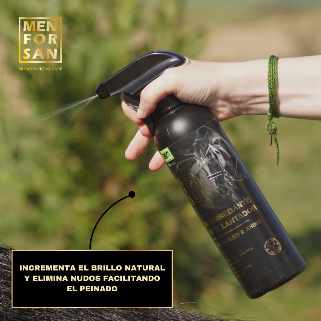 MENFORSAN Desenredante abrillantador para Caballos, 500ml | Desenreda y aporta Brillo | Crin y Cola | Bio - Vegan Friendly - 100% Natural | Premium Horse Care